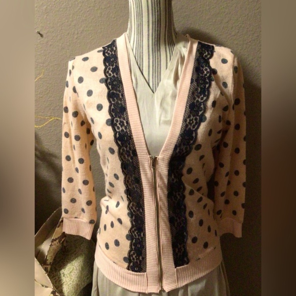 PRE-OWNER POLKA DOT CARDIGAN SIZE S